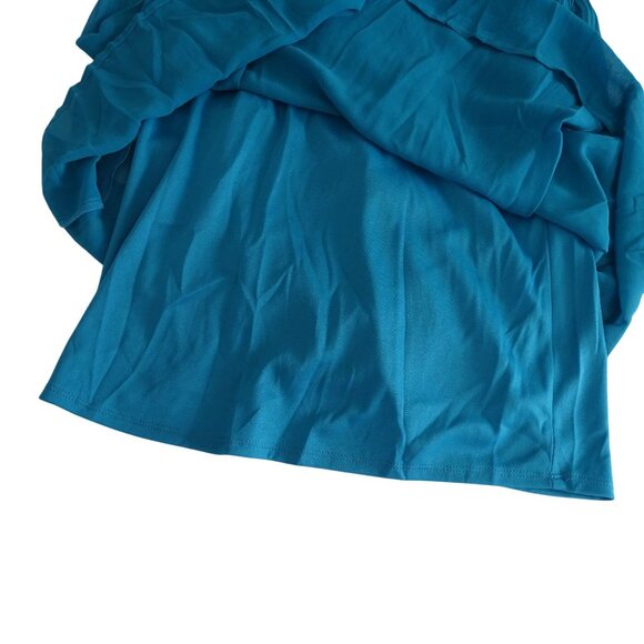 Chloe Rene Sleeveless Pleated V-Neck Blue Shift Dress Women Size M Lined Flowing - Picture 4 of 9